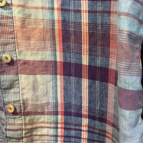 Tommy Bahama Linen Blue and Pink Plaid Button-Down Shirt size medium - Picture 4 of 15